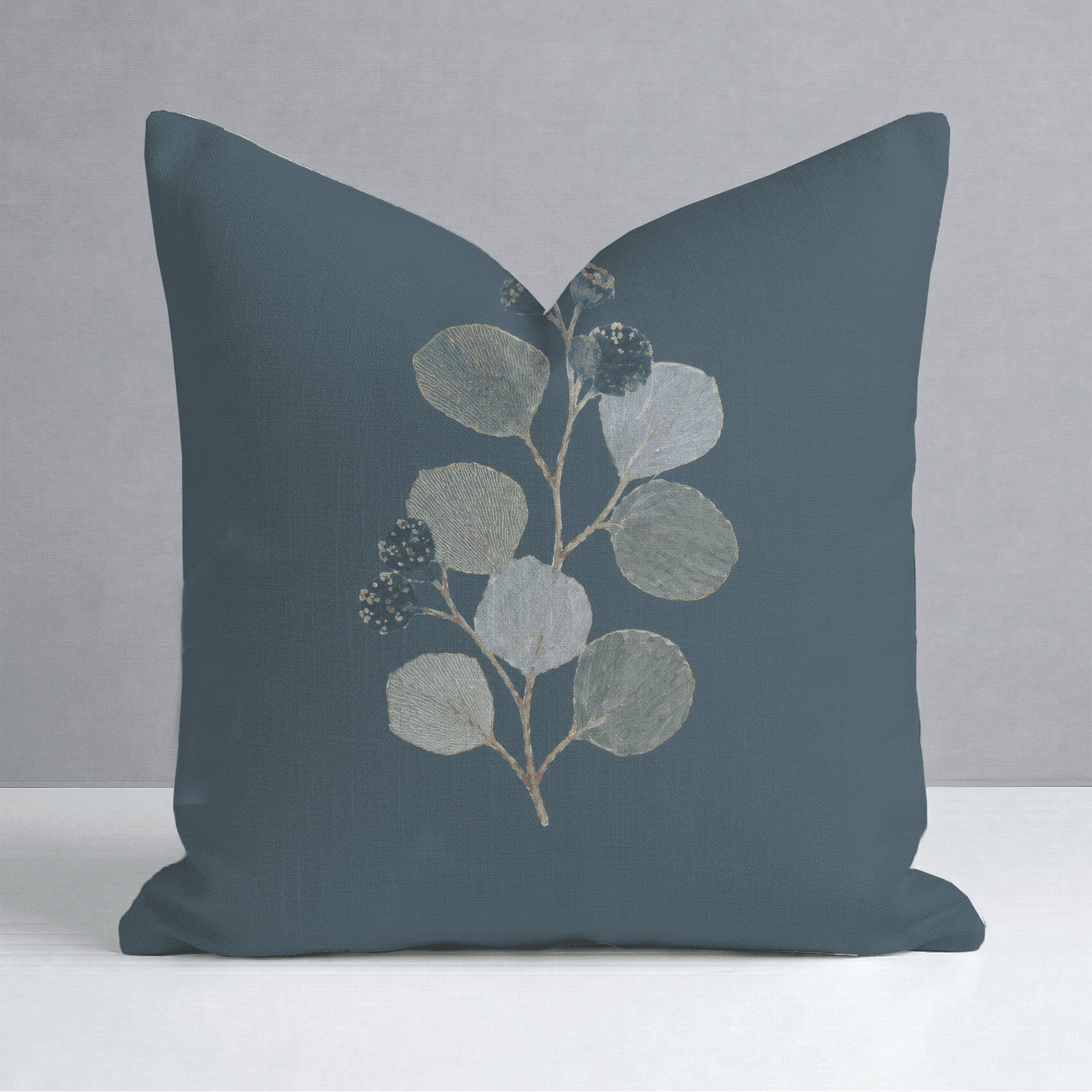 Hedgerow Teal Botanicals Throw Pillow - Lemon Park