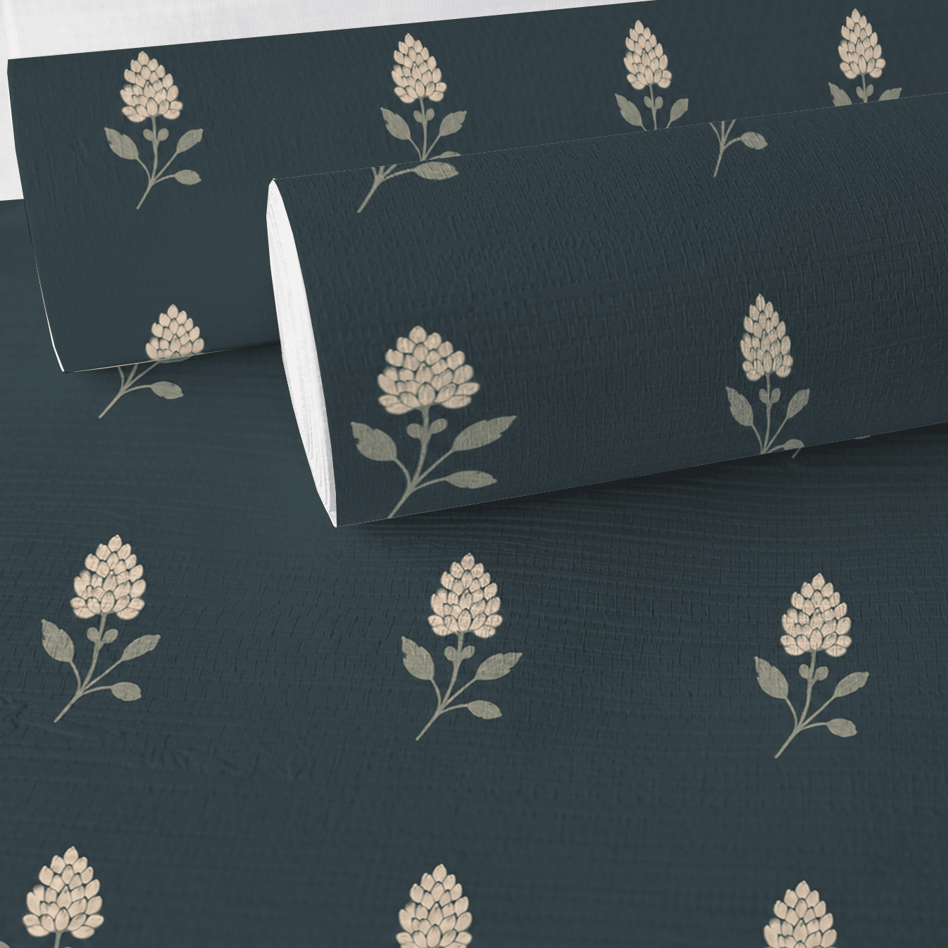 Hedgerow Teal Floral Faux Grasscloth Wallpaper - Lemon Park