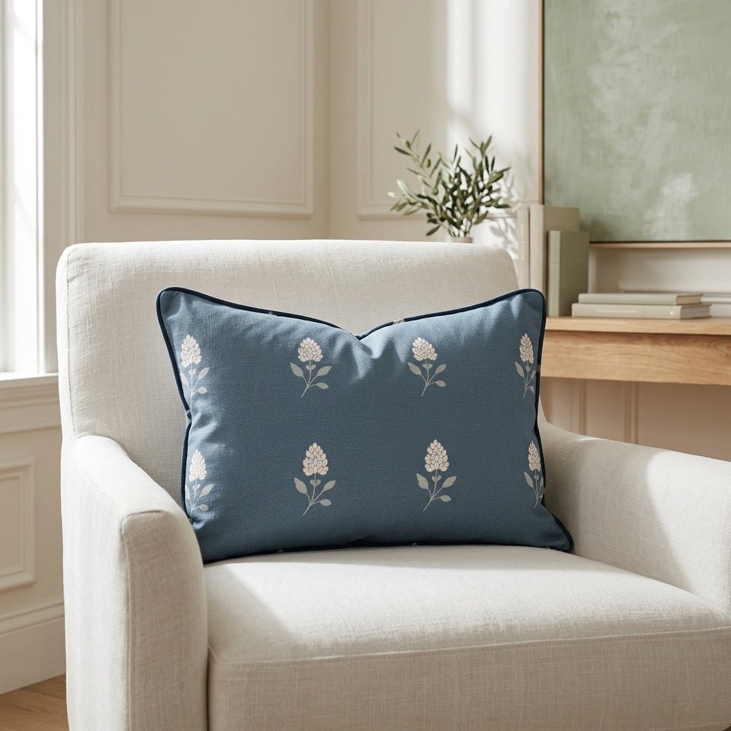 Hedgerow Teal Floral Throw Pillow - Lemon Park