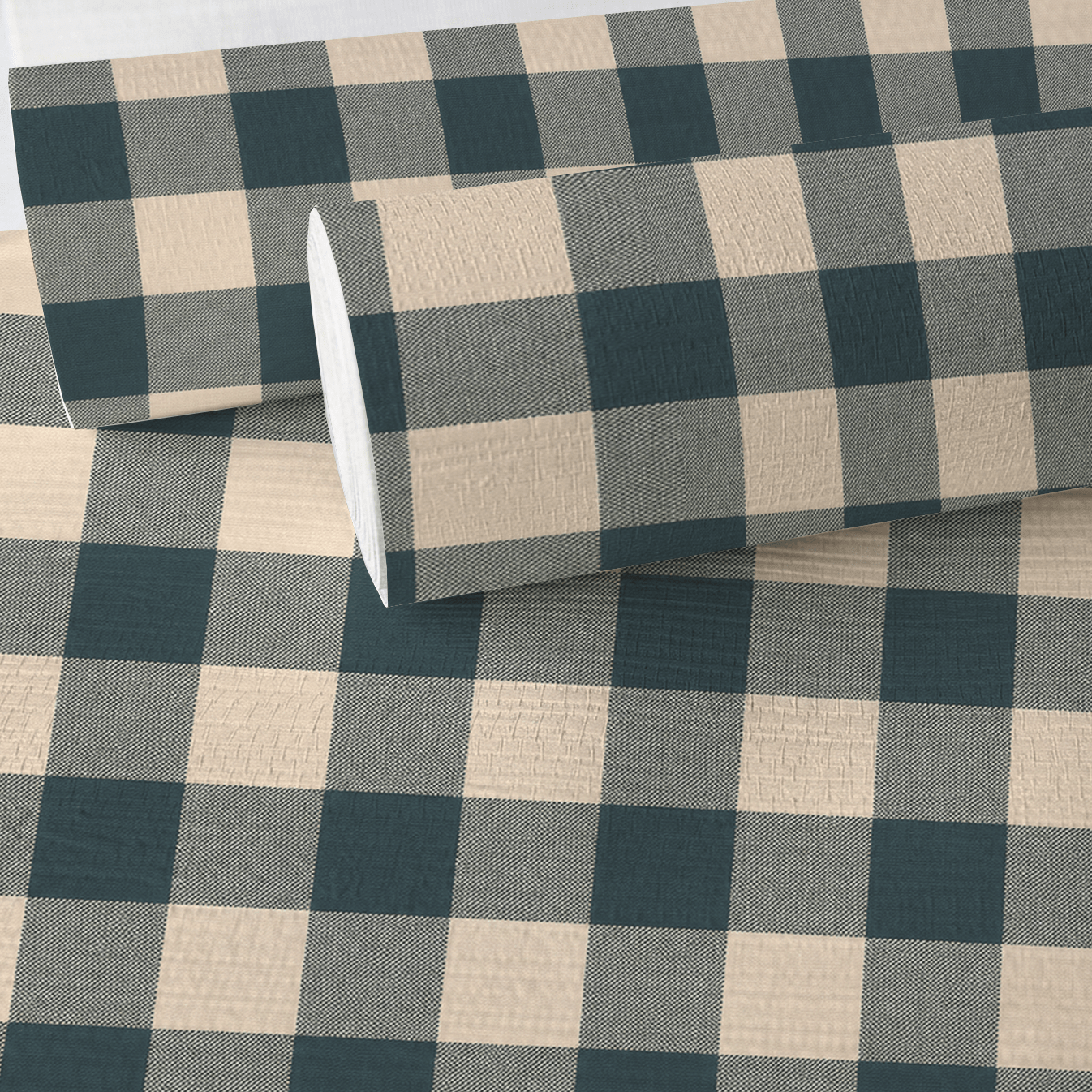 Hedgerow Teal Gingham Faux Grasscloth Wallpaper - Lemon Park