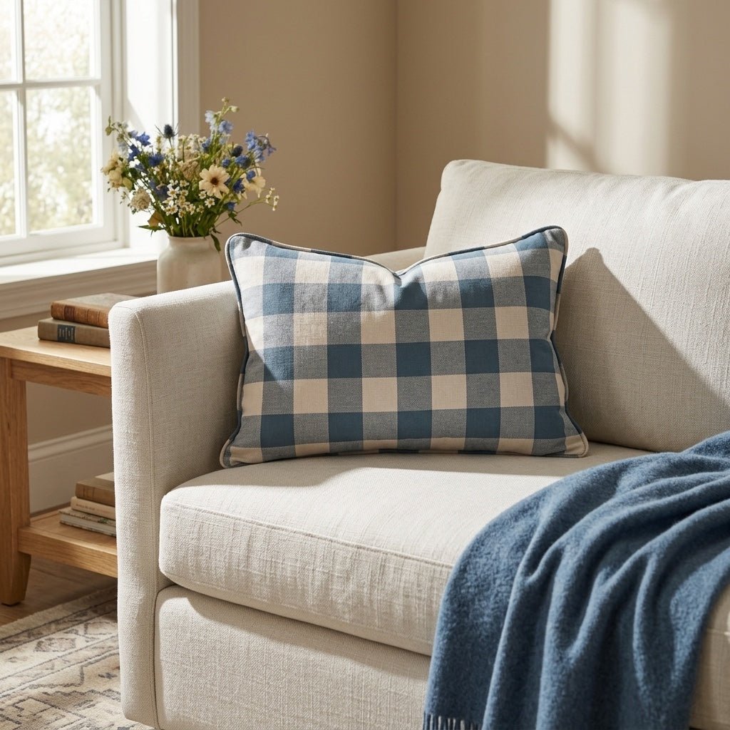 Hedgerow Teal Gingham Throw Pillow - Lemon Park