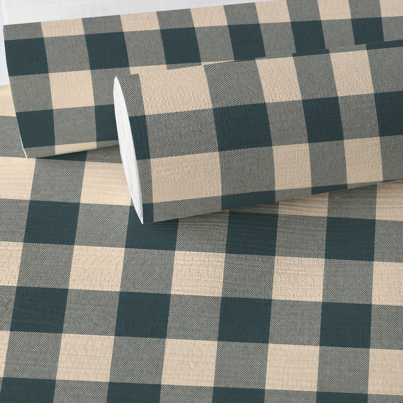 Hedgerow Teal Gingham Faux Grasscloth Wallpaper