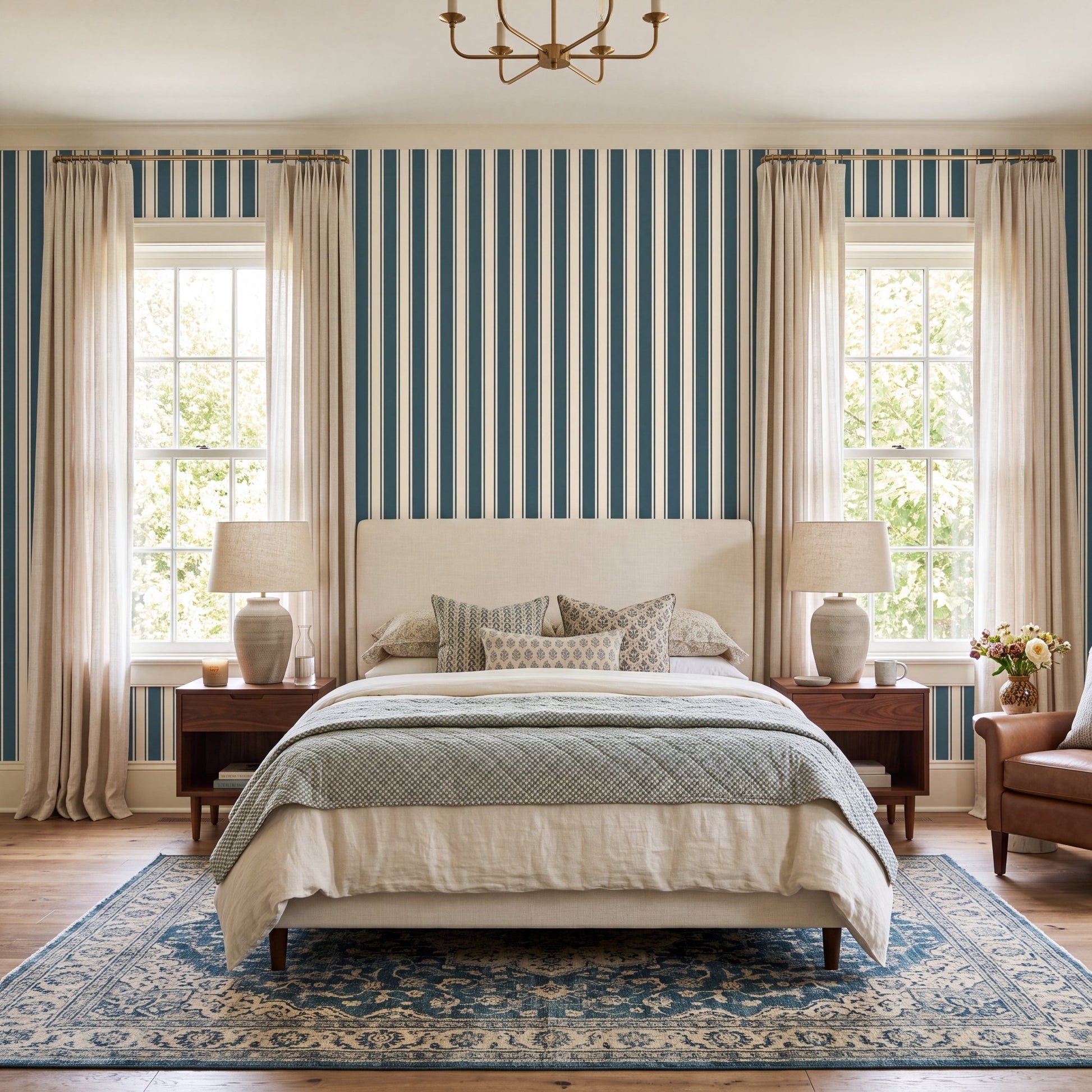 Hedgerow Teal Stripes Wallpaper - Lemon Park