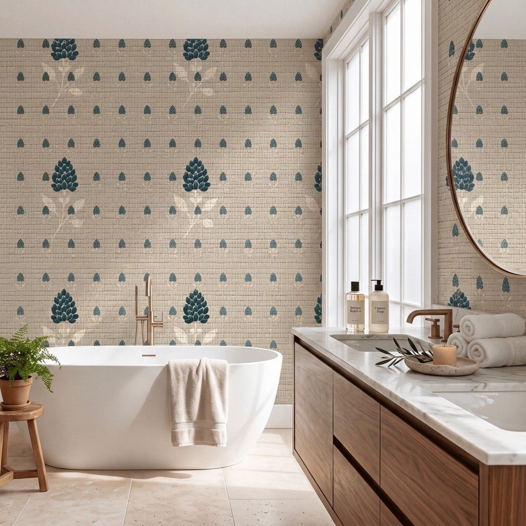Hedgerow Traventine Floral Faux Grasscloth Wallpaper - Lemon Park