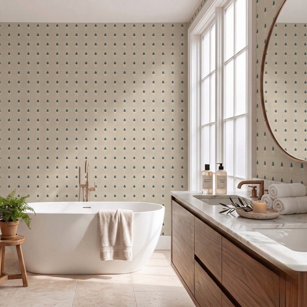 Hedgerow Traventine Floral Faux Grasscloth Wallpaper - Lemon Park