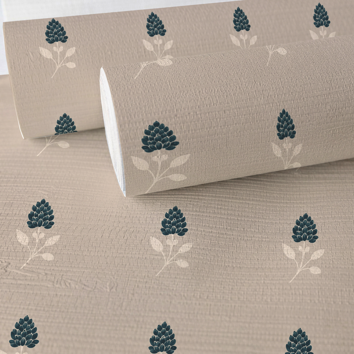 Hedgerow Traventine Floral Faux Grasscloth Wallpaper