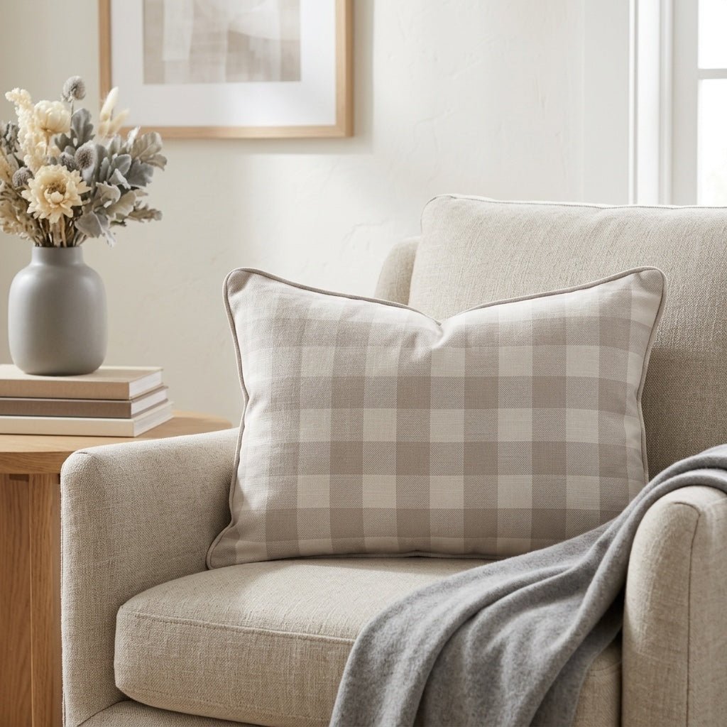 Hedgerow Travertine Gingham Throw Pillow - Lemon Park