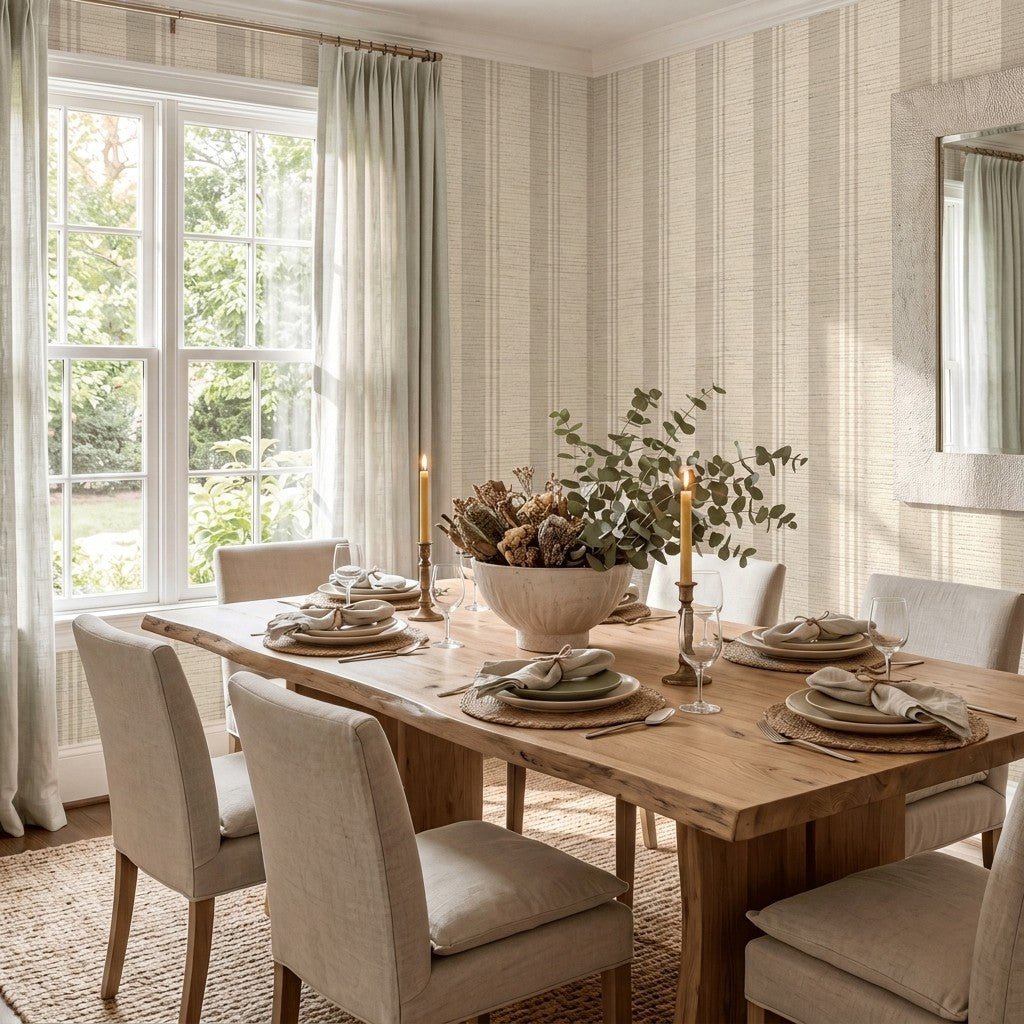 Hedgerow Travertine Stripes Faux Grasscloth Wallpaper - Lemon Park