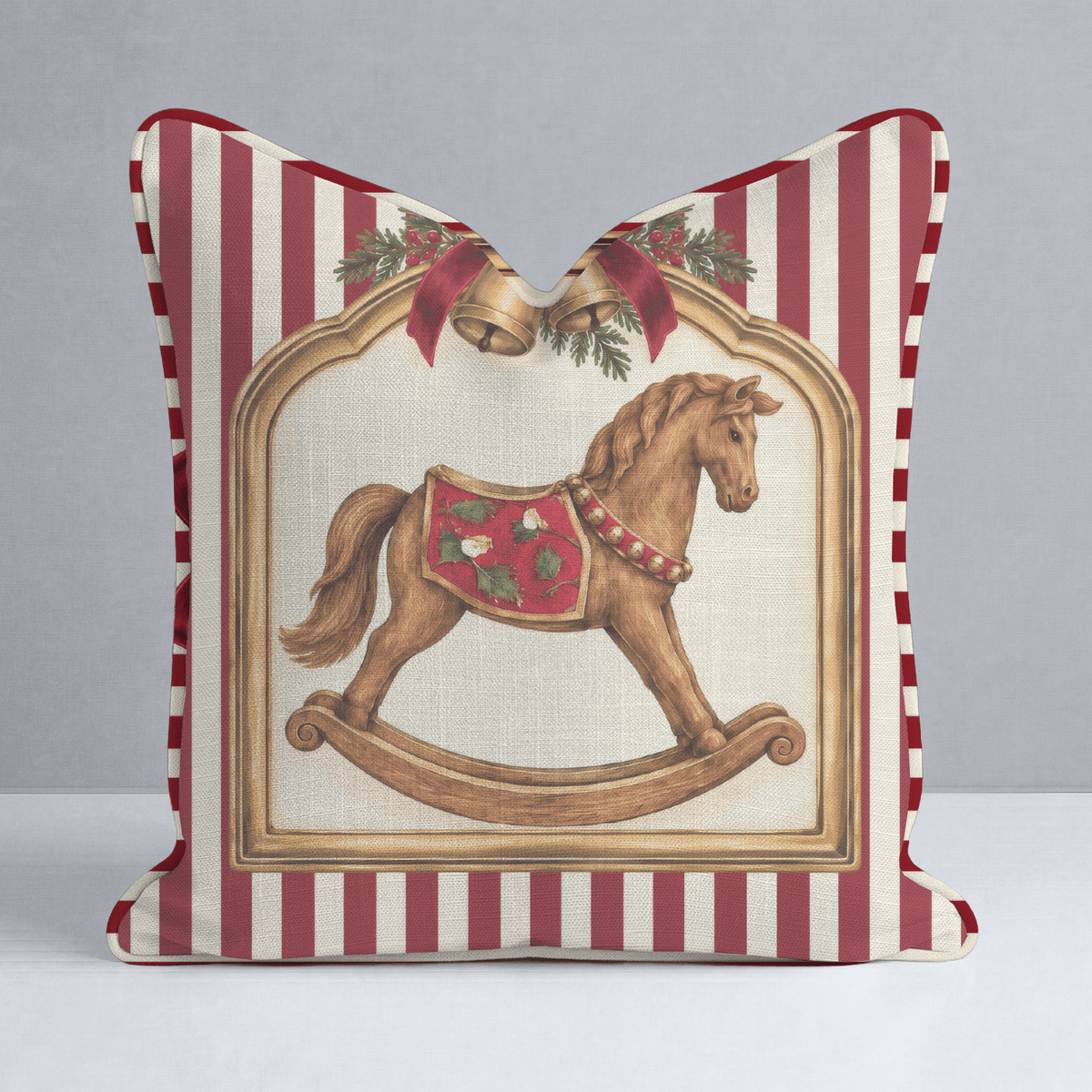 Heirloom Rocking Horse Cranberry Throw Pillow - Lemon Park