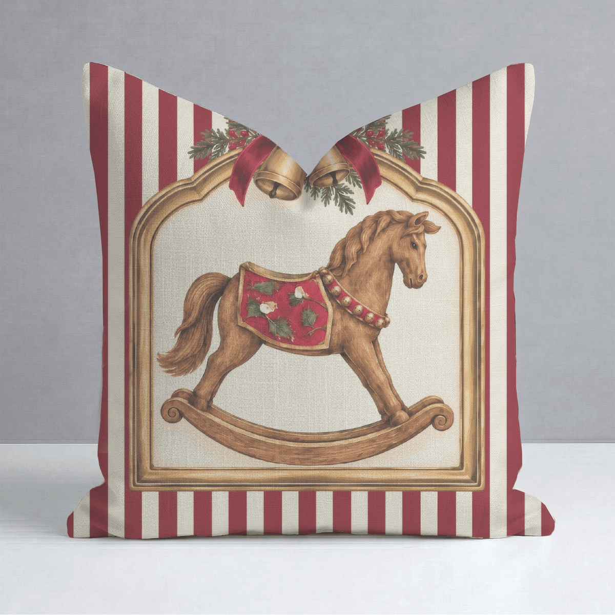 Heirloom Rocking Horse Cranberry Throw Pillow - Lemon Park