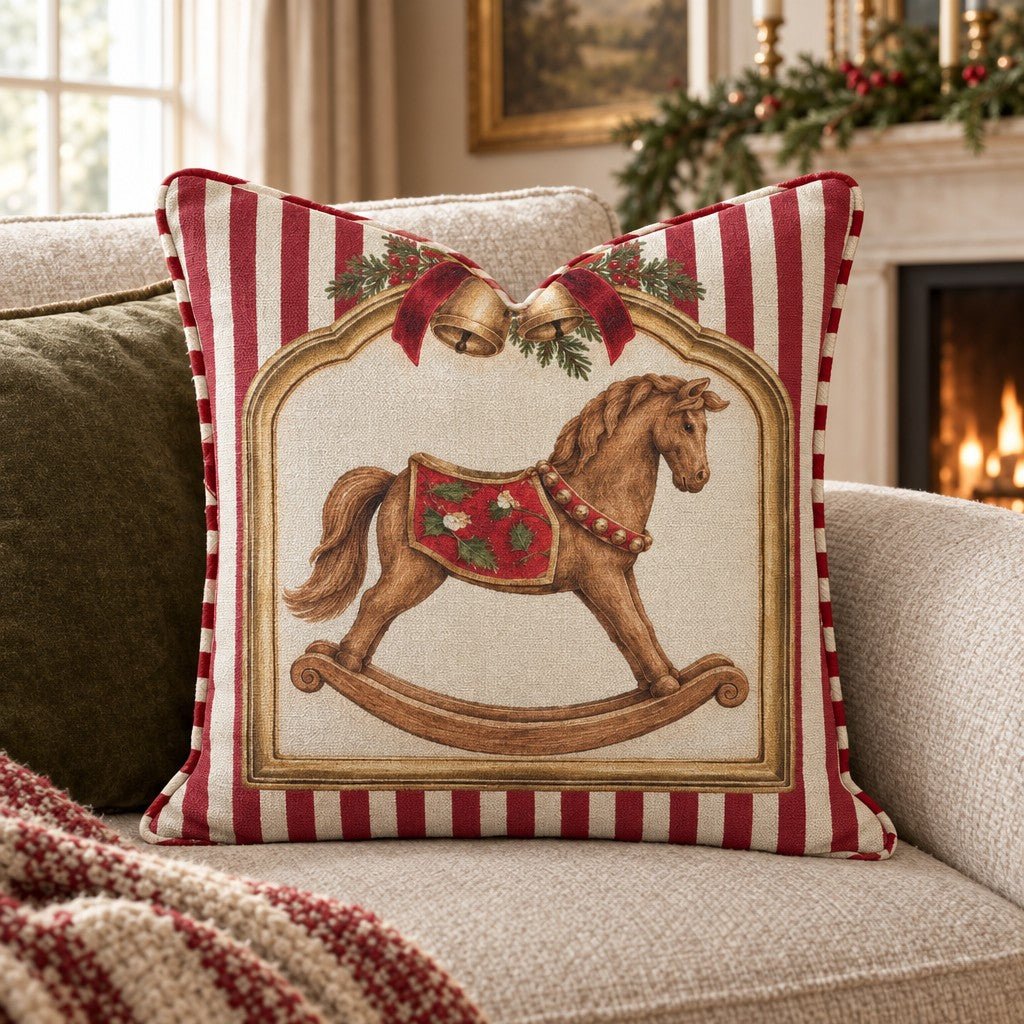 Heirloom Rocking Horse Cranberry Throw Pillow - Lemon Park