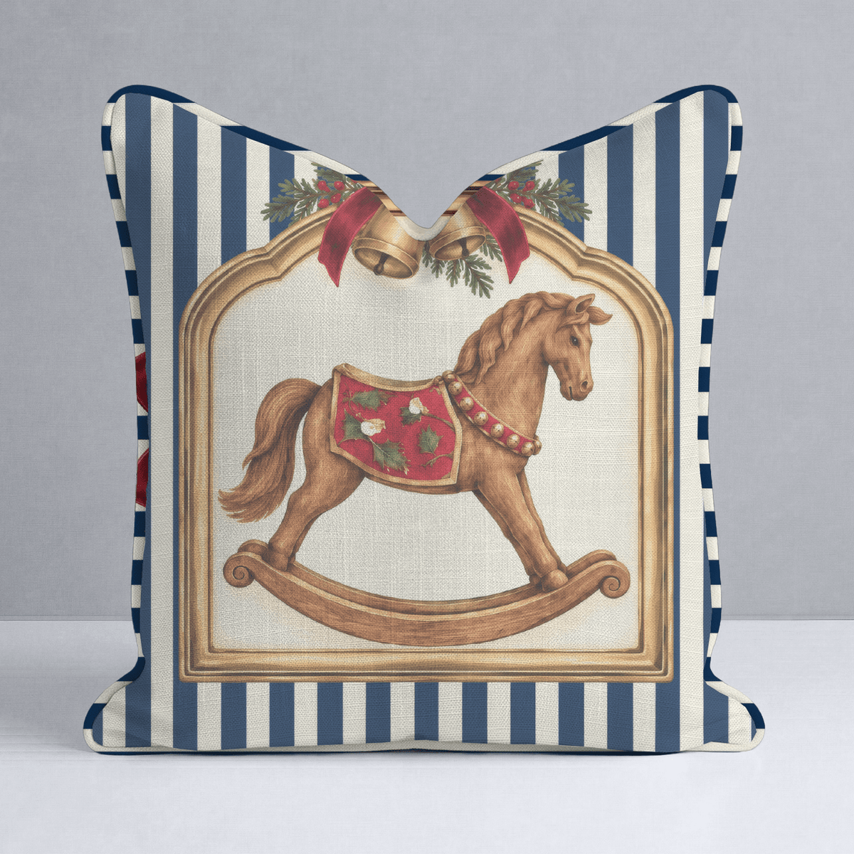 Heirloom Rocking Horse Navy Throw Pillow - Lemon Park
