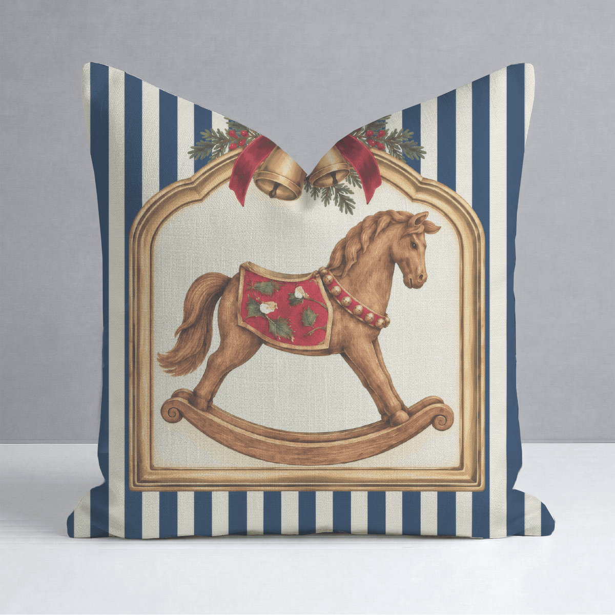 Heirloom Rocking Horse Navy Throw Pillow - Lemon Park