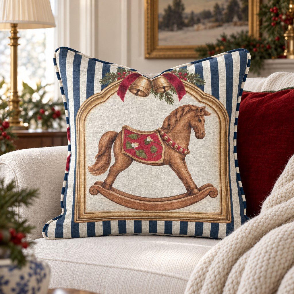 Heirloom Rocking Horse Navy Throw Pillow - Lemon Park