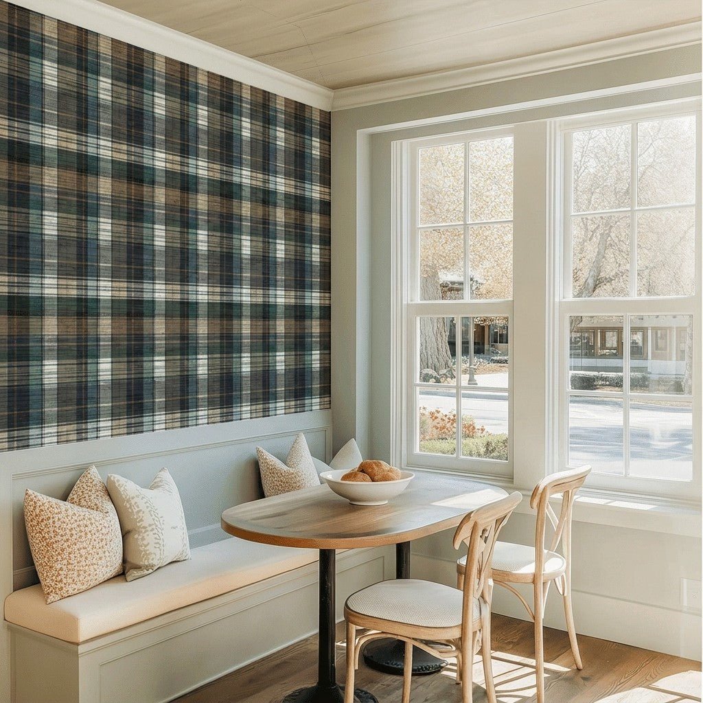 Highland Plaid Faux Grasscloth Wallpaper - Lemon Park