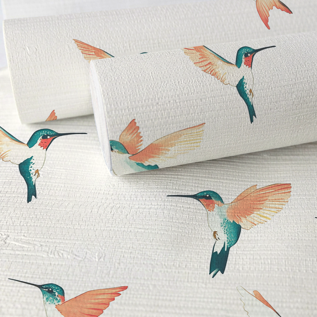 Hummingbirds Faux Grasscloth Wallpaper