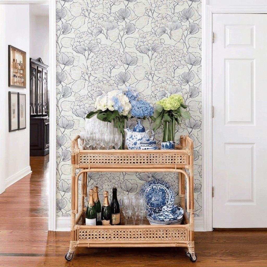 Hydrangea Lining Faux Grasscloth Wallpaper - Lemon Park