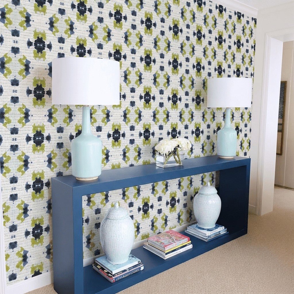 Indigo Clover Faux Grasscloth Wallpaper - Lemon Park