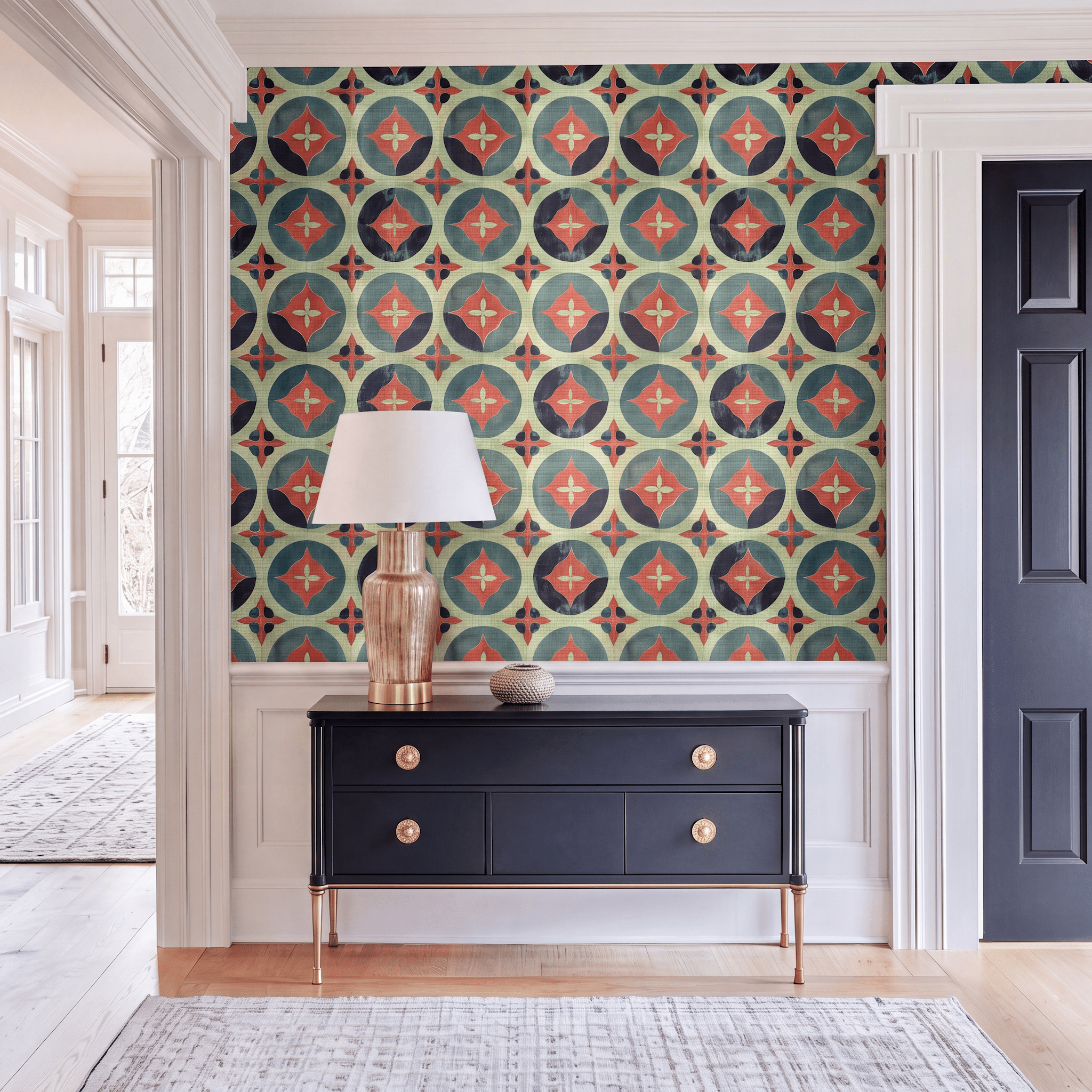Isabella Fleur-de-Lis Watercolor Faux Grasscloth Wallpaper - Lemon Park