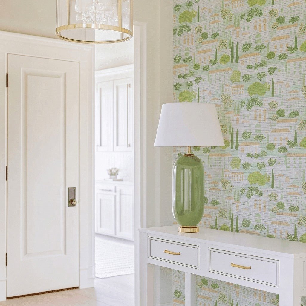 Italian Village Faux Grasscloth Wallpaper - Lemon Park
