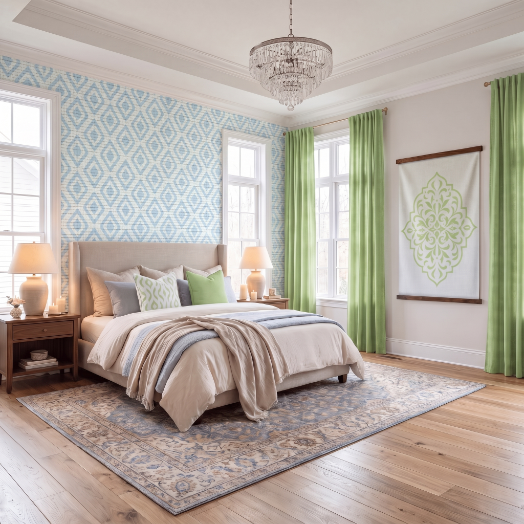 Key Lime Columbia Geo Faux Grasscloth Wallpaper