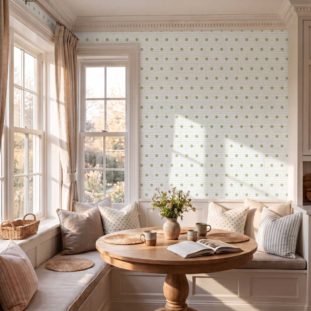 Key Lime Ice Polka Dot Faux Grasscloth Wallpaper