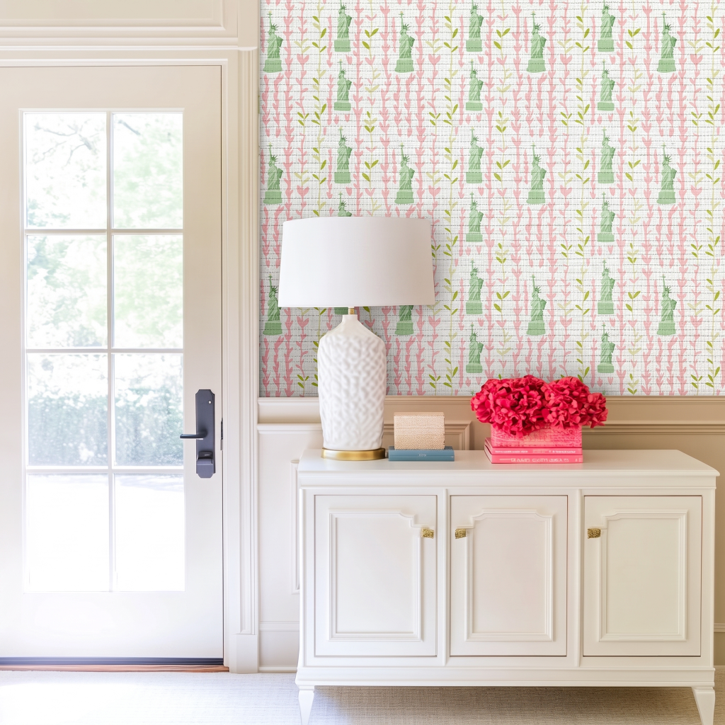 Lady Liberty Faux Grasscloth Wallpaper