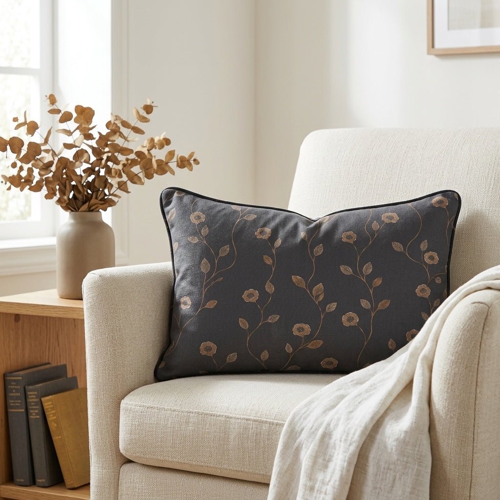 Jude Charcoal Botanical Throw Pillow - Lemon Park