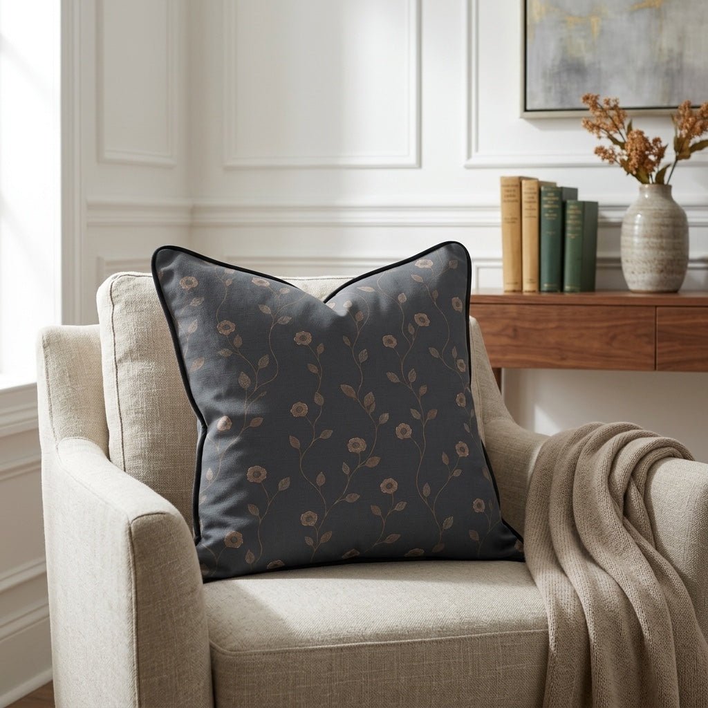 Jude Charcoal Botanical Throw Pillow - Lemon Park
