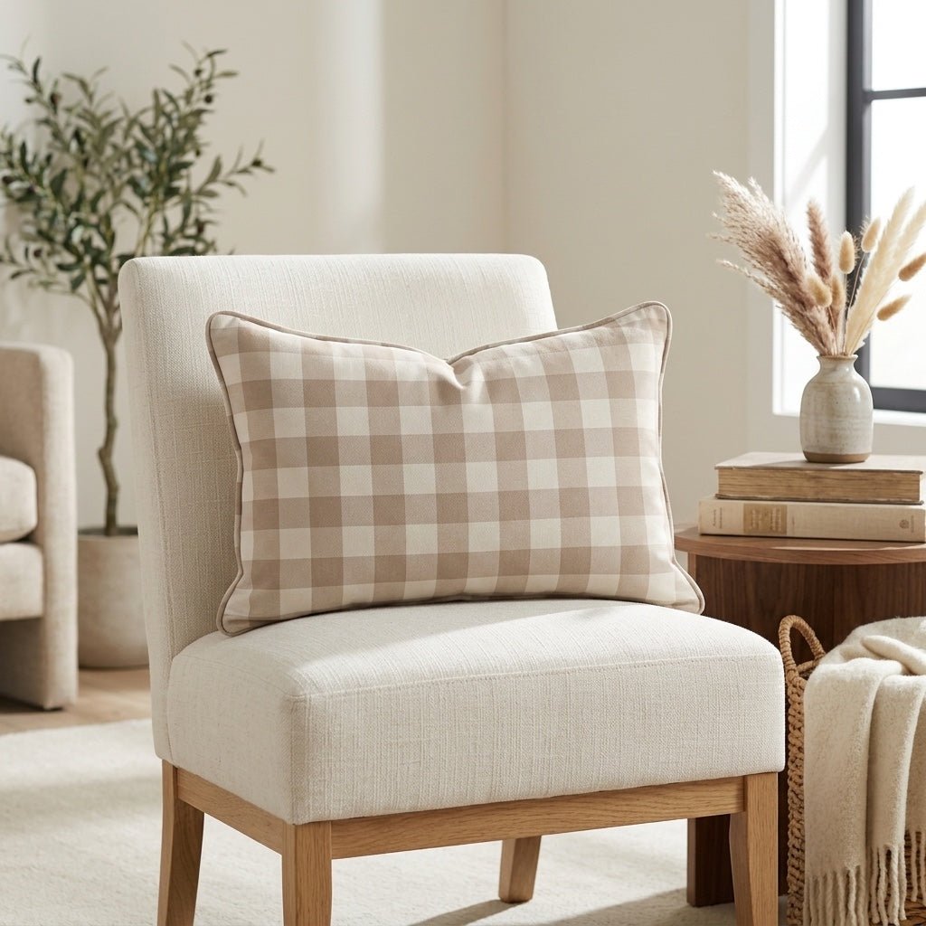 Jude Sand Gingham Throw Pillow - Lemon Park