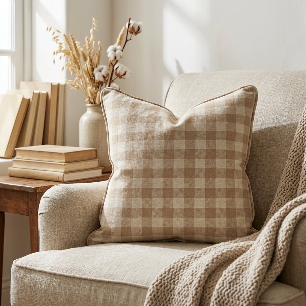 Jude Sand Gingham Throw Pillow - Lemon Park