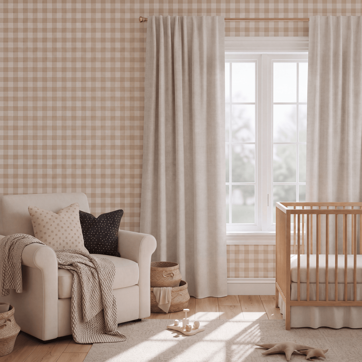 Jude Sand Gingham Wallpaper - Lemon Park