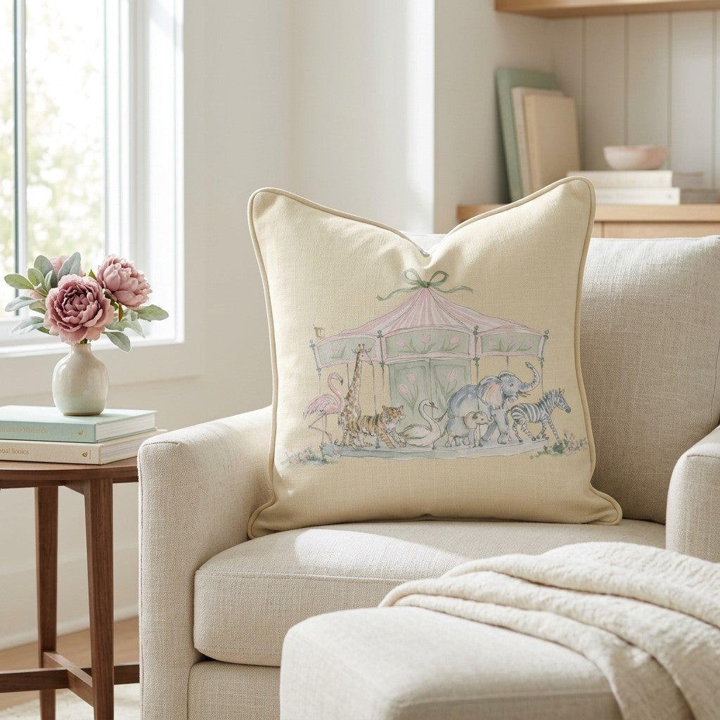 Juliet's Garden Easter Carrousel Throw Pillow - Lemon Park