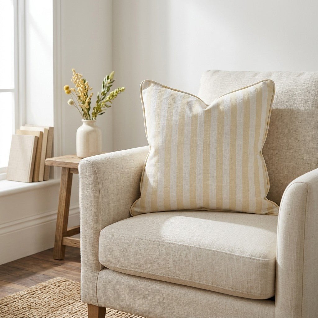Juliet's Garden Easter Yellow Stripe Throw Pillow - Lemon Park