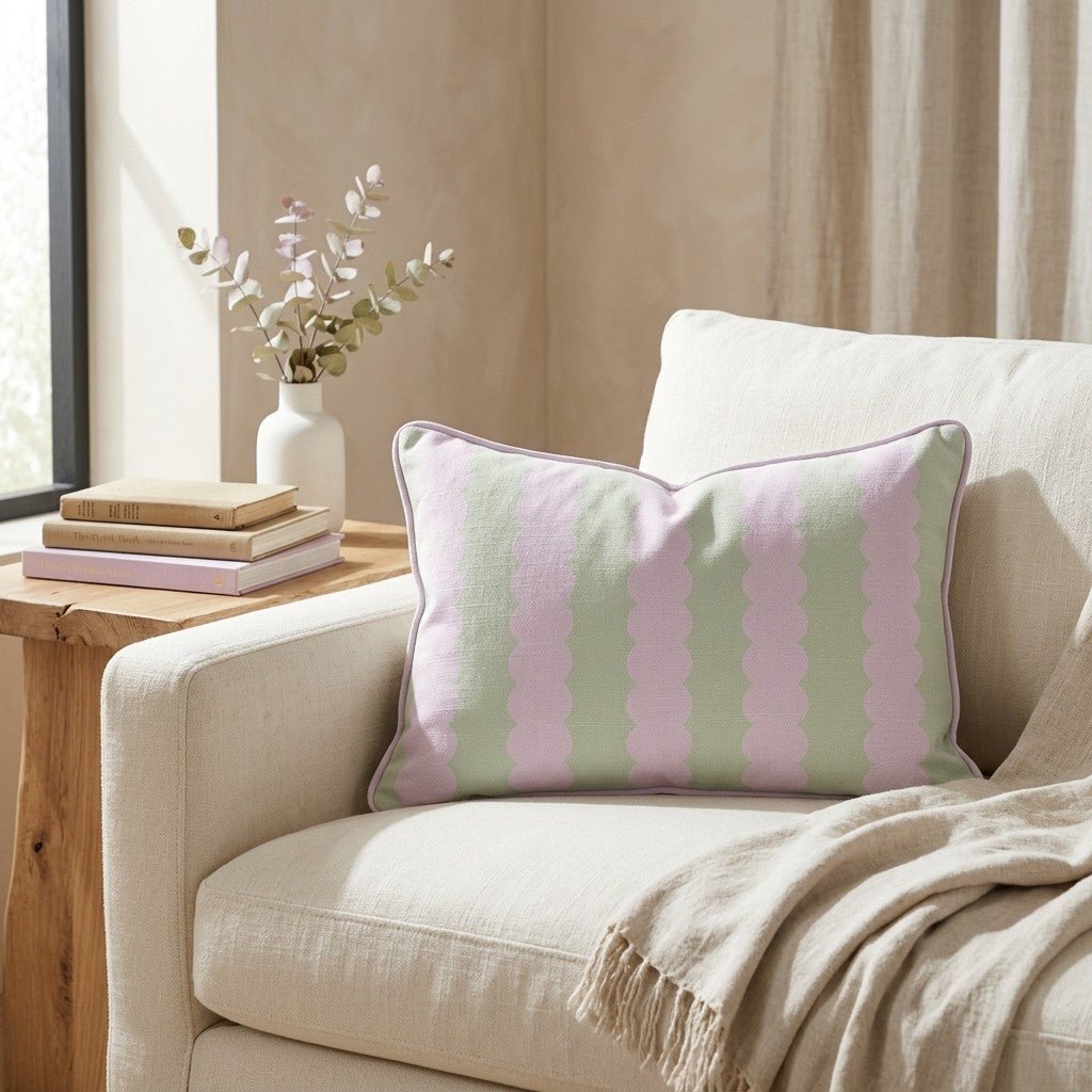 Juliet's Garden Pistachio and Bubble Stripe Throw Pillow - Lemon Park