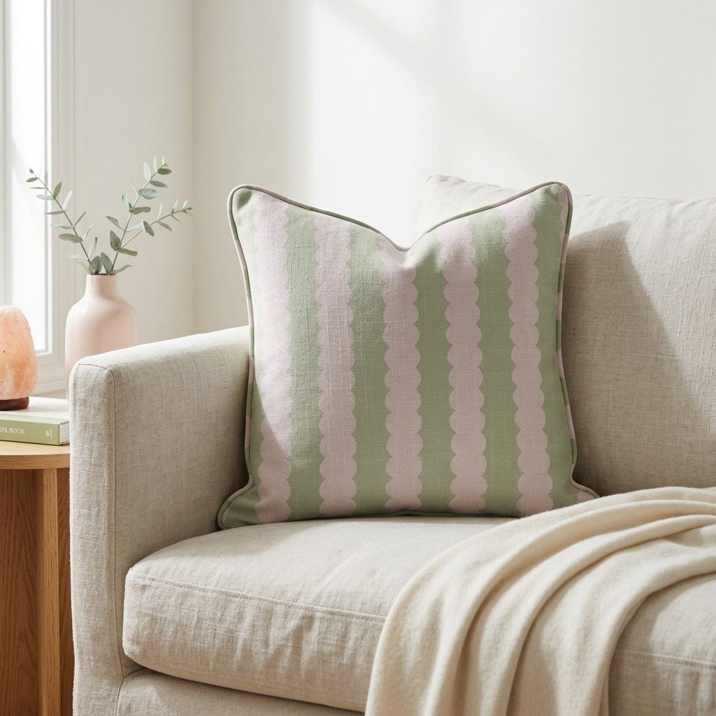 Juliet's Garden Pistachio and Bubble Stripe Throw Pillow - Lemon Park