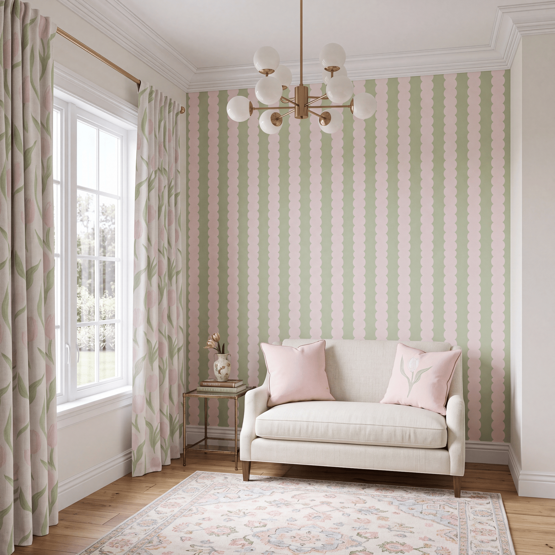 Juliet's Garden Pistachio and Bubble Stripe Wallpaper - Lemon Park