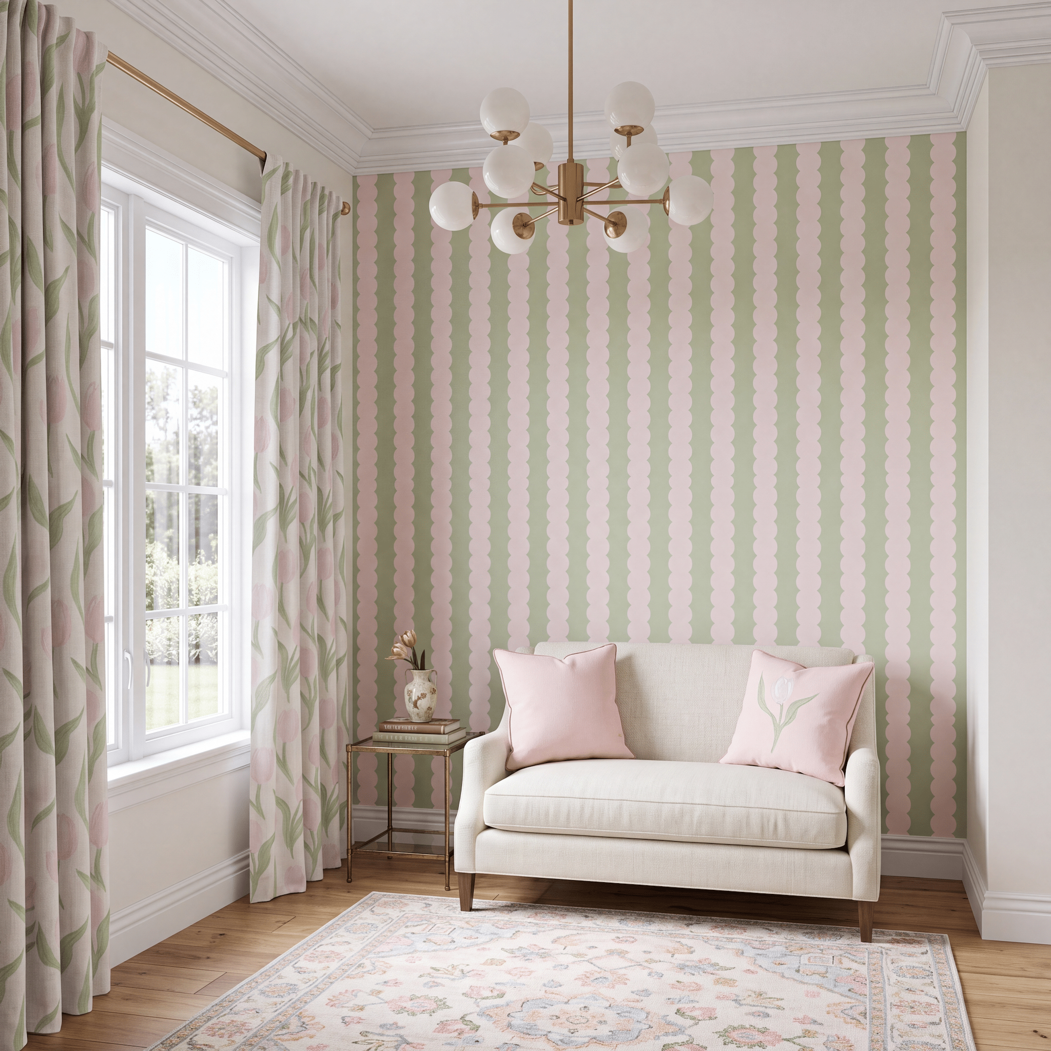 Juliet's Garden Pistachio and Bubble Stripe Wallpaper - Lemon Park