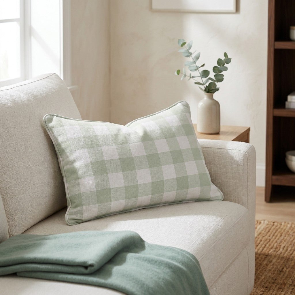 Juliet's Garden Pistachio Gingham Throw Pillow - Lemon Park