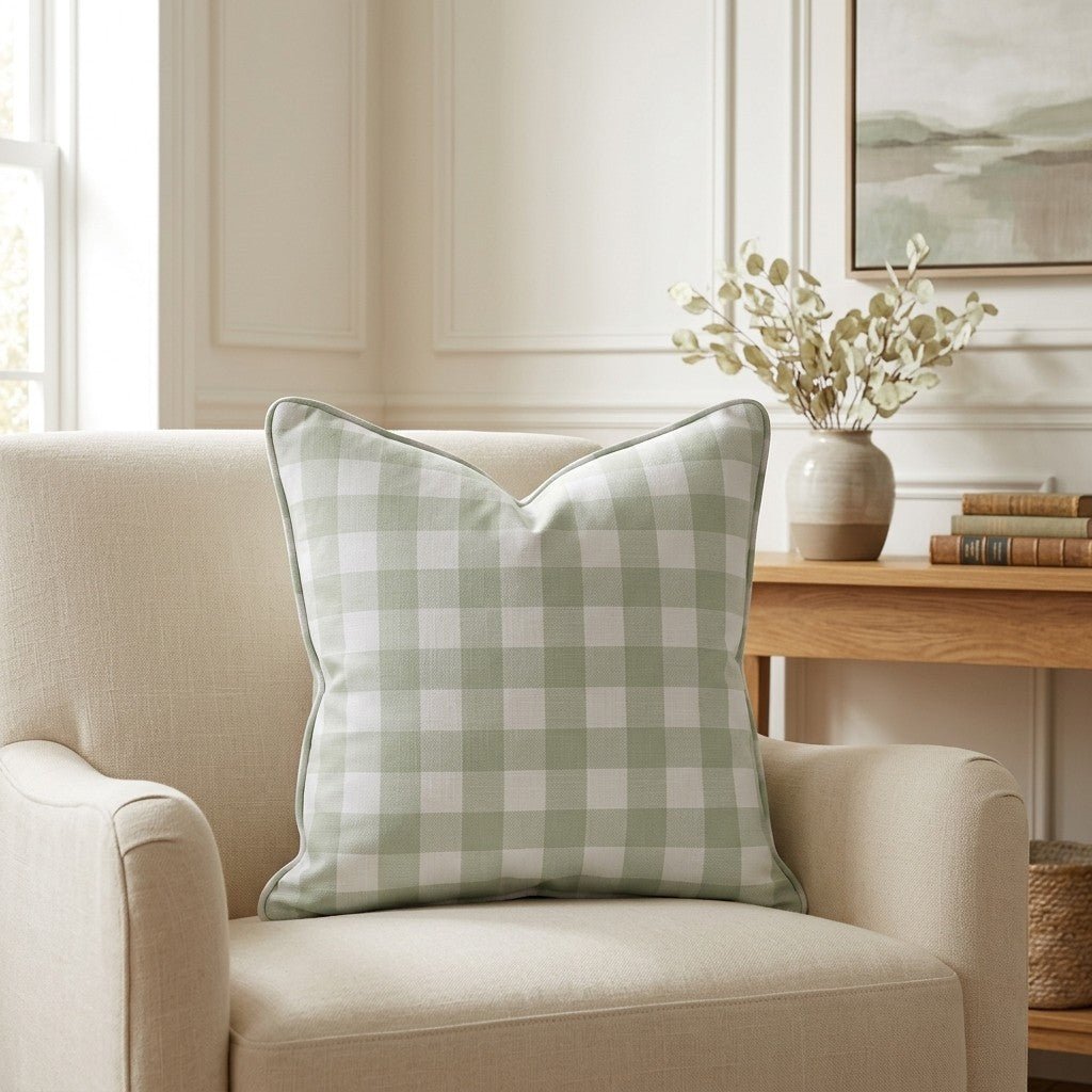 Juliet's Garden Pistachio Gingham Throw Pillow - Lemon Park