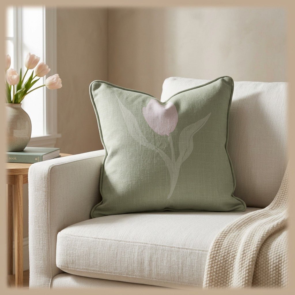 Juliet's Garden Pistachio Tulip Throw Pillow - Lemon Park