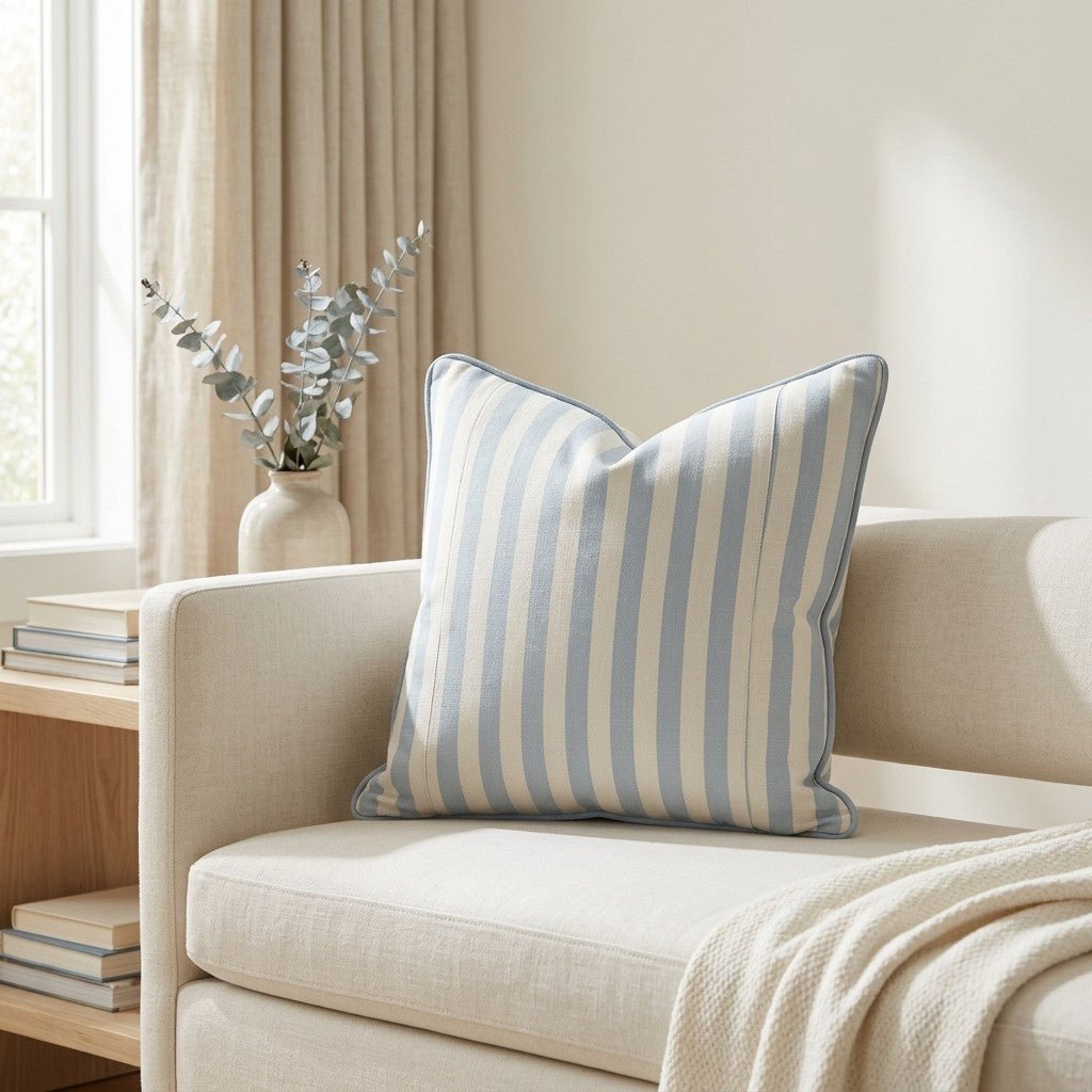 Juliet's Garden Robin Blue Stripe Throw Pillow - Lemon Park