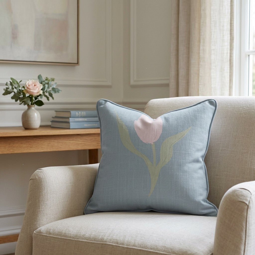 Juliet's Garden Robin Blue Tulip Throw Pillow - Lemon Park