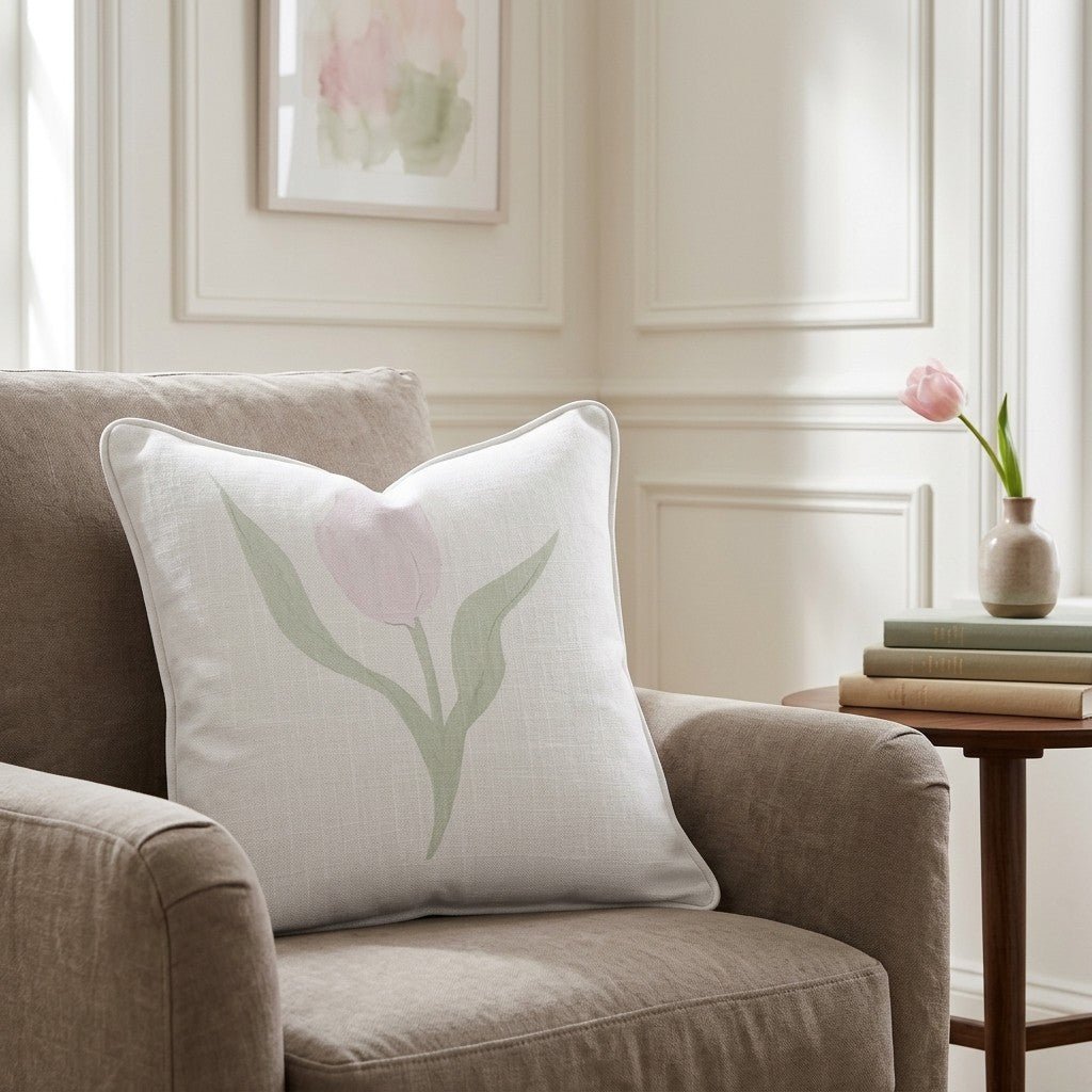 Juliet's Garden Sand Tulip Throw Pillow - Lemon Park