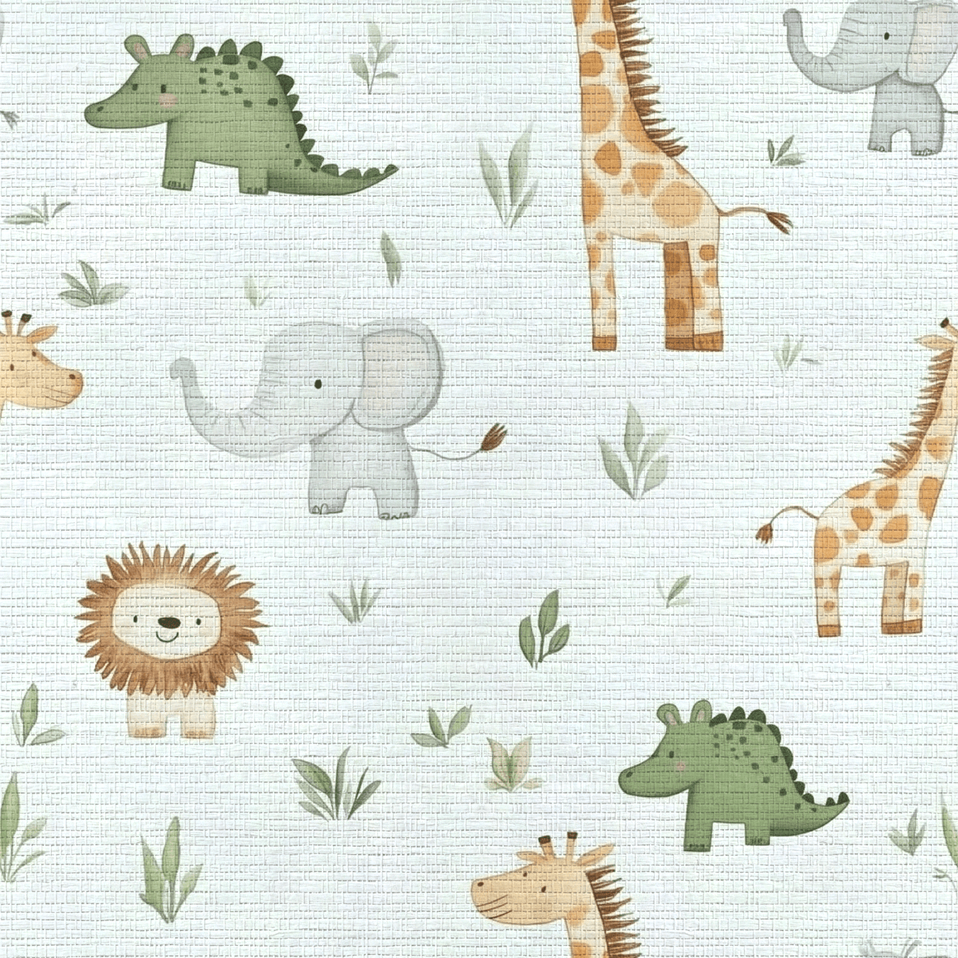 Jungle Friends Faux Grasscloth Wallpaper - Lemon Park