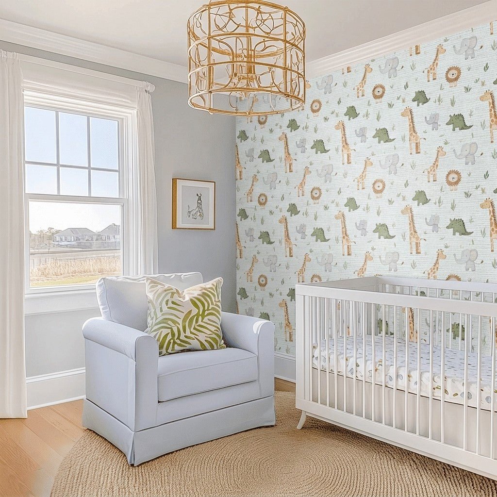 Jungle Friends Faux Grasscloth Wallpaper - Lemon Park