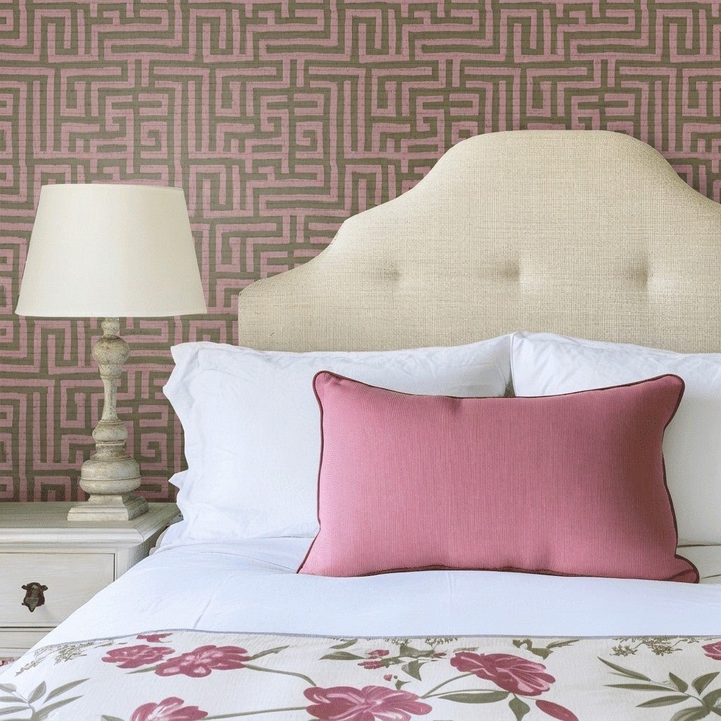 Kensington Maze Faux Grasscloth Wallpaper - Lemon Park
