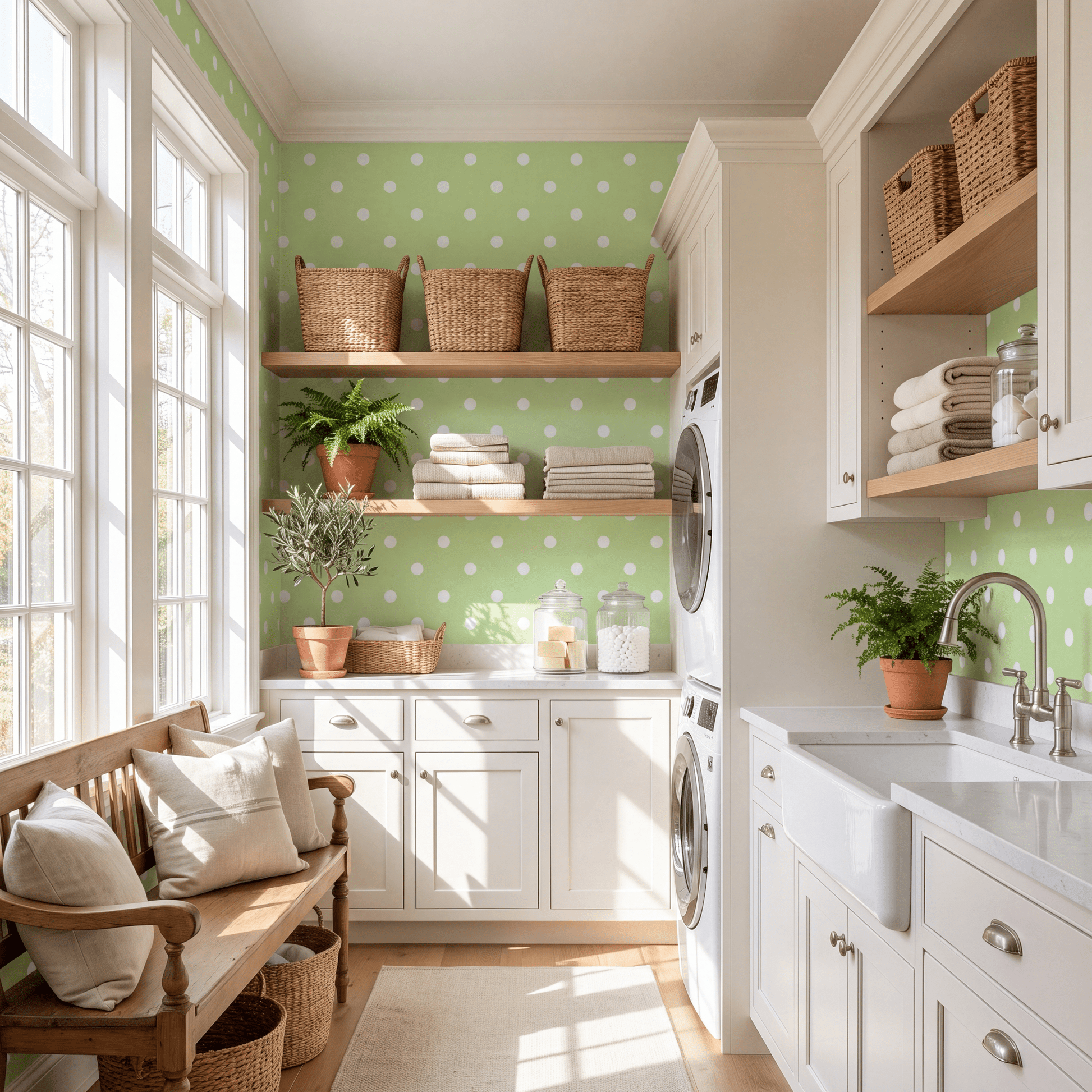 Key Lime Celadon Polka Dot Wallpaper - Lemon Park