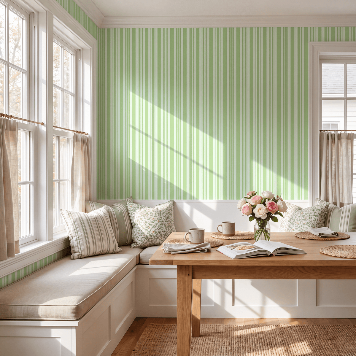 Key Lime Celadon Stripes Wallpaper - Lemon Park