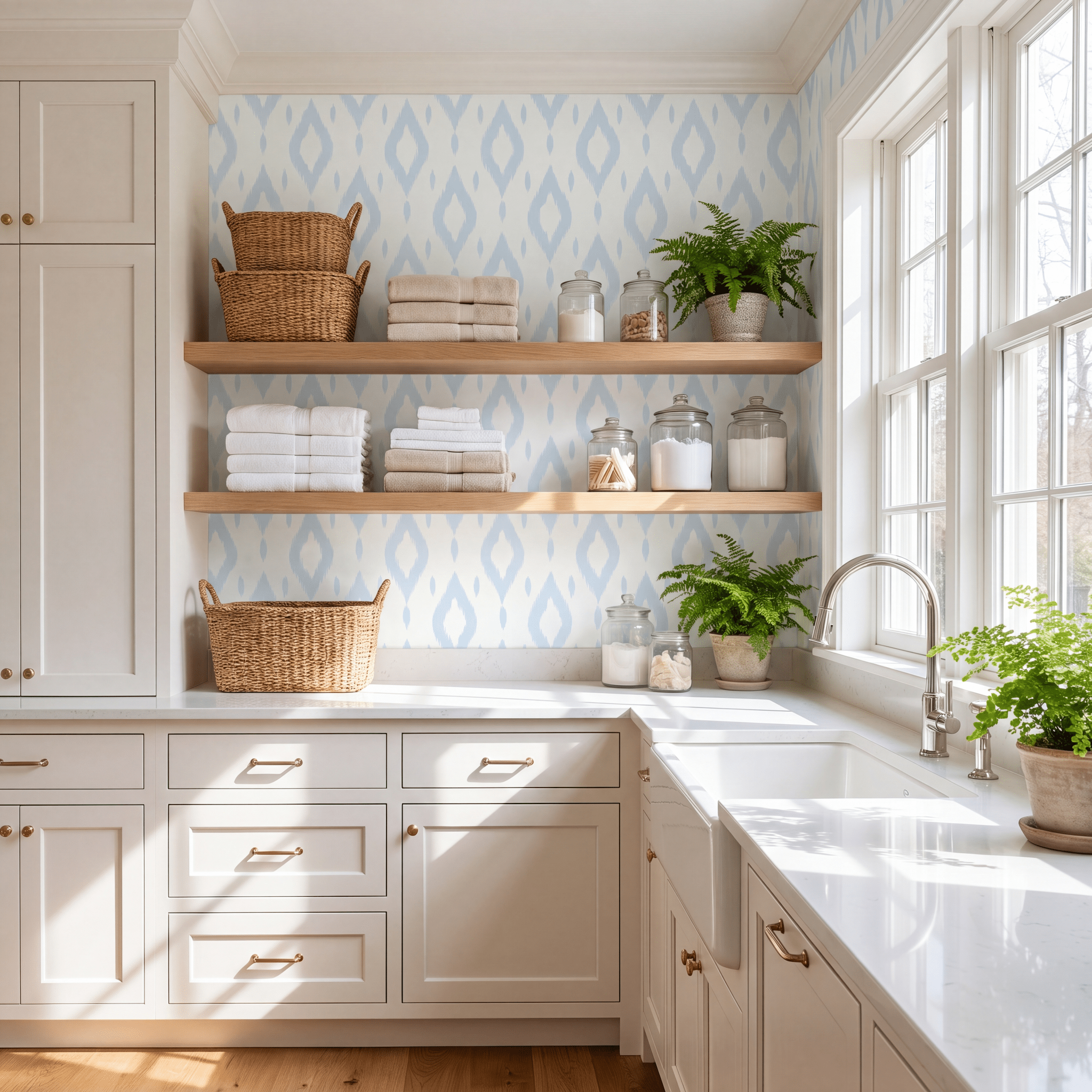 Key Lime Columbia Blue Ikat Wallpaper - Lemon Park